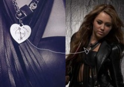 nickandmiley:  Miley did a photoshoot for his latest tour to Corazon Gitano Tour. But a detail was discovered, on her necklace is written “Nick”. The necklace is shaped like a heart and in the middle it has a circle and an arrow through the circle.