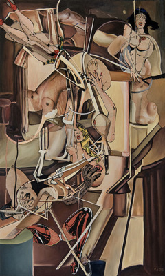 libraryvixen:  Sex Machine after Duchamp’s The Bride by Pamela Joseph 2008oil and collage on linen40 x 24 in. 
