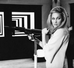 Ursula Andress on the target range in La decima vittima (1965)