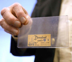 kiss-me-in-your-jealous-rage:  greeneyesnblueskies:  darkened-spirit:   The first Disneyland admission ticket ever sold. It was purchased by Roy O. Disney, Walt Disney’s older brother, for ũ in 1955. how could u not reblog this?  my god, ũ .. can