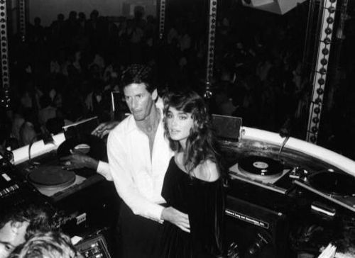 Brooke Shields & Calvin Klein in the DJ booth at Studio 54.