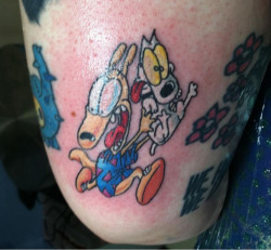fuckyeahtattoos:  I love Rocko’s Modern Life. I added this one to my arm today (in addition to my Aaahh! Real Monsters tattoo)  Done by Meghan Pagliaroni of X Body Art Emporium in Swansea, MA. :) 