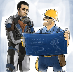 lintufriikki:  sketch commish for PurpleSerguei: “TF2 Engie with Isaac Clarke from Dead Space” 