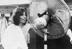 twinkjaredarchived-blog: Mick Jagger hangs up a pair of underwear to dry that was thrown on stage.