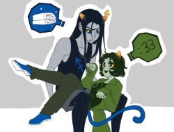 pootifulpanda:  &ldquo;D —&gt; You goshdarned sillyface&rdquo; That has to be my favorite quote from Equius. HURRR this is like, one of my many favorite pairings. I’m not sure where Equi’s glasses went. Maybe Nep stole them so Equi would have more