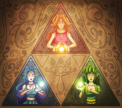 justinrampage:  The tale of the Triforce Goddesses comes to life in Dan Jones’ new Zelda fan art illustration. Follow this guy and his work here on Tumblr. The Triforce by Dan Jones (deviantART) (Livestream) (Twitter) Via: causeimdanjones 