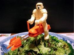 weareallfreaks:  Star Wars Sushi of the Day Sushi chef Okitsugu Kado, of Minayoshi Sushi in Osaka, turns regular vegetables into Star Wars sculptures. Most of these pieces are for show, and will unfortunately never be eaten (although they look a