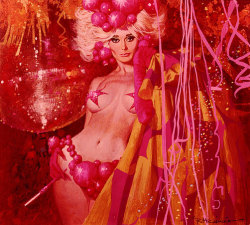 lozosalazar:  A Vegas-style showgirl, painted by artist: Robert McGinnis.. 