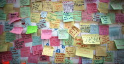 disneyforeverlives:  The boarded-up window of a discount store in Peckham, south London, displays hundreds of notes sending out a message of peace. 