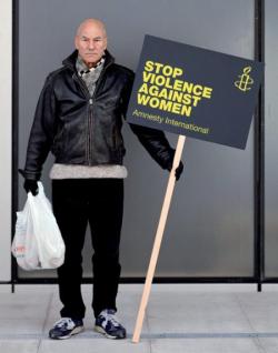 Patrick Stewart - Amnesty International campaign to Stop Violence Against Women. Actor Patrick Stewart talks to Amnesty about his own painful childhood experiences of domestic violence here.