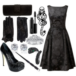gimlielffriend:  morphiamusings:  Slytherin by zellain This set makes me want to go as a death eater for Halloween!   I’ve already got the black dress and a shit ton of temporary dark marks. I think I’ll wear it next time my bitch grandma forces me