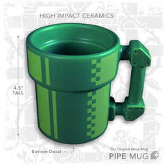 populationgo:  Super Mario Bros. Warp Pipe Mug Start your day with a cup of Joe, nay, a cup of Mario with this fancy Warp Pipe Mug brought to you by Fangamer. This retro, 8-bit styled mug comes coupled with an appropriate, random “block” coaster (one