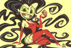 chrisbattleart:  Gotta love a villainess who wear fishnets and thigh-highs.   also with flowing hair, cute smile and freckles~ &lt;3 &lt;3 &lt;3