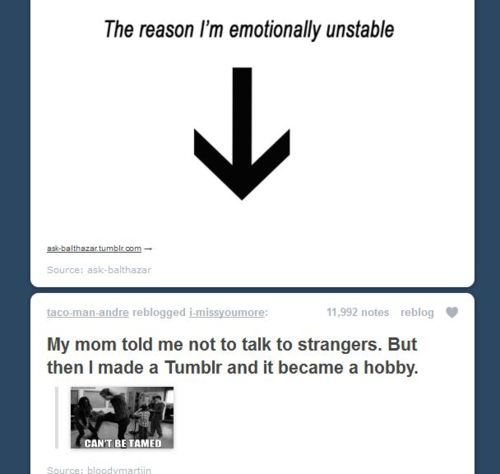 Tumblr is the reason I'm emotionally unstable too.