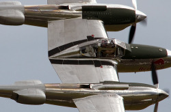 Youlikeairplanestoo:  Sweet Closeup Of This Very Shiny Red Bull P-38 Lightning Screaming