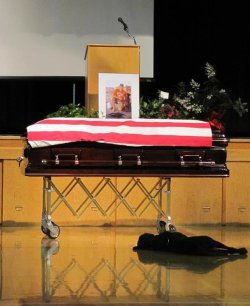 jooshy:  summ3rdreamin:  confrontyourfears:  scerbzzzz:unknown-one:kill-em-with-aloha:    This photo says it all. During Navy Seal Jon Tumilson’s funeral yesterday, his trusted canine friend Hawkeye guarded him one last time    I don’t care if anyone