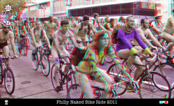 Photos  from the Philly Naked Bike Ride, an annual event promoting cycling  advocacy, raising awareness about fuel consumption and the environmental  impact of car culture, positive body image, and economic sustainability  as a way of life and corporate
