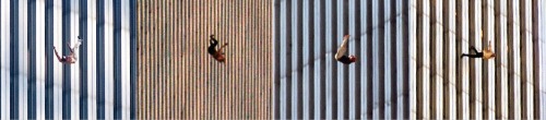 theholykaron:  youmightfindyourself:  On September 11, Richard Drew was also covering the Fall Fashion Week. He rushed to the site, where he captured the dramatic pictures of the people jumping out of the towers. In most American newspapers, his photos