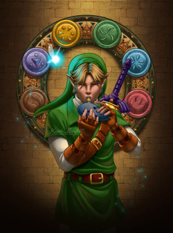 justinrampage:  Link rocks out on his Ocarina in artist Kristin Bergh’s new Zelda fan art piece. She created it to debut at this year’s AnimeFest. Musician of Time - Link by Kristin Bergh (deviantART) (Twitter) 