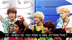 Taekey:   Jaesus-Kryst:   Mc: When Do You Find A Girl Attractive?Jonghyun: When They