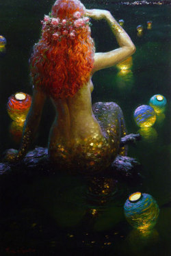 danceabletragedy:  Mermaid with Lanterns. by Victor Nizovtsev  