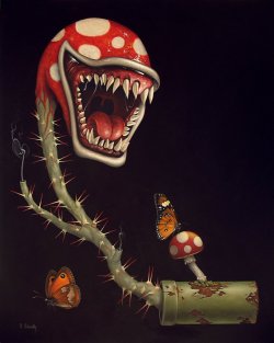 it8bit:  Piranha Plant - by Scott Scheidly acrylic on masonite16 x 20 inches One of the pieces being shown at the Old School Video Game Art Show in Los Angeles tonight. Original art available for ũ,000 USD at Gallery 1988. 