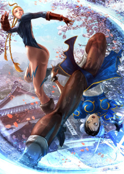 justinrampage:  Cammy and Chun-Li put on a fight for the boys in this ass kicking Street Fighter illustration by Fung Kin Chew. Fight! Cammy and Chun-Li by Fung Kin Chew (deviantART) (Twitter) 