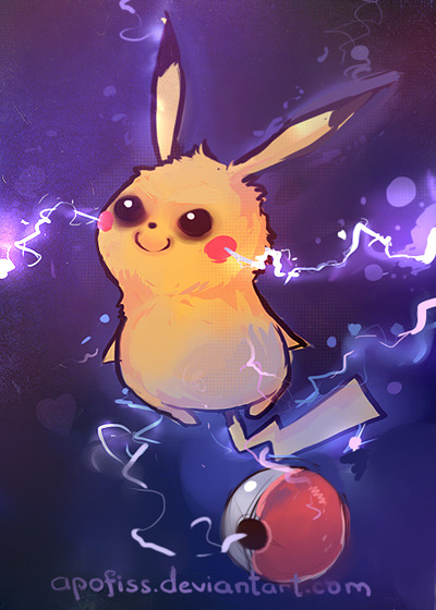 ianbrooks:  Pikachu by Rihards Donskis Rihards aka apofiss does amazing arts of cats and classic vidya gaem characters, but his depictions of Pikachu are especially electrifying. Get it… because Pikachu is, ah forget it. I think he hold the distinguished