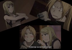 camilahfalcao:  Ed’s face!  Winry: First,what were you doing in my room?  