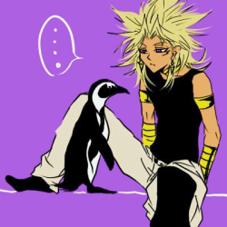 marikeet:  hsncprincess:  WTF IS THIS…..NOW THE PENGUINS ARE TAKING OVER MELVIN   Yami Marik kinda looks like he wants to EAT that penguin. 8l 