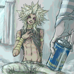 ore-no-double-stuffed-butts:  hsncprincess:  Yami Marik, stop being so smutty  I can imagine all the things he’s gonna do with that soda can Bakura.