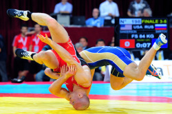 Thebeautyofsports:  American Cael Norman Sanderson (Left) Wrestles With Russia’s