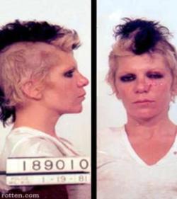 mugshotsarecool-blog:Wendy O. Williams, from the punk rock band The Plasmatics.“In early 1981, Williams made headlines when she was arrested following a  show in Milwaukee, WI, where police charged her with obscenity for  miming masturbation on-stage