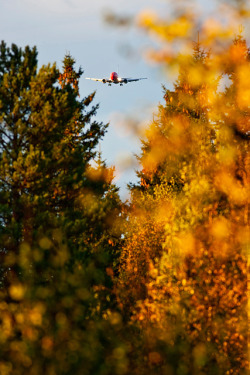 youlikeairplanestoo:  Ahh, fall. Beautiful colors, cooler temperatures and, oh, what’s that in the background there? Photo by Jorgen Syversen. Used with permission. Full version here. 