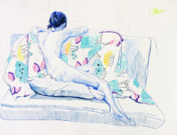 koalaporpoise: Katy O'Connor,  “Blue Girl on Couch”, colored pencil on paper, 18” x 24”, 2011