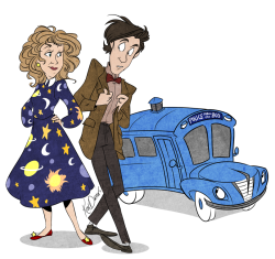 kendraw:  River Song makes me think of Miss Frizzle from The Magic School Bus So I did a little cross over- including the Doctor of course. GET ON THE MAGIC TAR-DIS!  