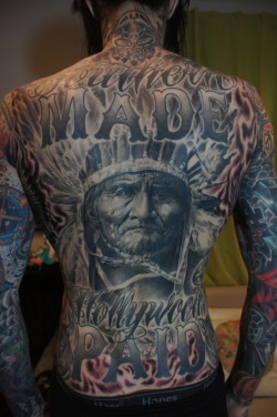 smhp:  Been trying to get a better quality picture of my back tattoo on here for a while. Well here you go! This one is pretty good. This was right after I got it finished! SOUTHERN MADE HOLLYWOOD PAID for life. 