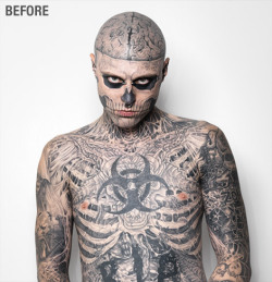 brain-food:  Rico Genest “Zombie Boy” for Dermablend Professional full coverage tattoo primer. [commercial] [behind the scenes]  I’ve always wondered what he would look like without his tattoos. Definitely check out the behind the scenes video,