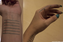 adventuretimegrabyourdog:   This is my ruler and notepad tattoo. I believe that tattoos can be used for functionality as well as memory. I’m a designer, so I use the ruler for buttons, zippers, and trim widths. Usually the notepad has an address or