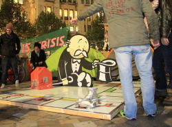 Banksy Artwork for Occupy London Movement The Occupy London Movement has received a nice gift in the form of a sculpture from none other than artist Banksy it seems. The artist presents his take on the Monopoly game with Uncle Pennybags looking for a