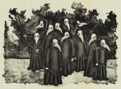 messyheartsmadeofthunder:  The Black Death Plague Doctor: A plague doctor was a special medical physician who saw those who had the Bubonic Plague. In the seventeenth and eighteenth centuries, some doctors wore a beak-like mask which was filled with