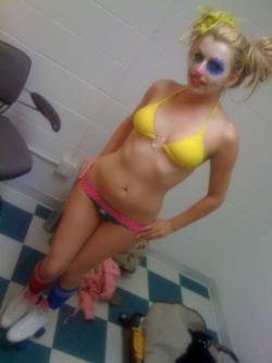 naughtyamateurs:  Sexy rollerskating clown in a bikini?  I dunno, but she looks sexy!  #Halloween  Not much of an amateur as it&rsquo;s Lexi Belle.