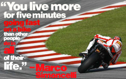 sportbike:  &ldquo;This is a fairly well known quote by Marco Simoncelli, but one that might be worth repeating as the mourning for his untimely death enters its second week. When you choose to do dangerous things, you’re aware of the risks, but you