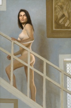 Bo Bartlett, The Nude Ascending the Staircase I suppose you have to be an art history nerd to be amused by this but Bartlett is  playing with Marcel Duchamp&rsquo;s 1912 painting titled - Nude Descending a Staircase. And if you look closely at the paintin