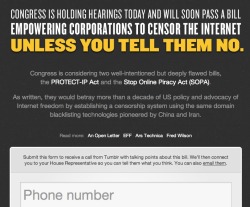 newsweek:  shortformblog:  Tumblr just put up this site warning people about the dangers of PROTECT-IP Act and the Stop Online Piracy Act (SOPA). Read up, kids. This is important.  Your morning homework: Read this letter from AOL, eBay, Google, Facebook,