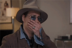 the-absolute-best-gifs:  Johnny Depp’s reaction to Ricky Gervais saying, “The telling of that joke took about as long as Pirates of the Caribbean 3”. 