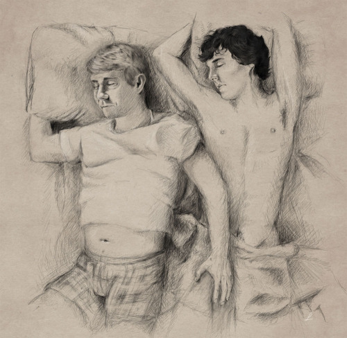 livia-carica:  Sleep I was poorly this weekend, so I did this little doodle; my dream bedfellows….   Beautifully drawn 4-set of johnlock fanart!!  She calls them Sleep, Tangled, Safe, Somnophilia #4.  Her other johnlock & Sherlock and personal