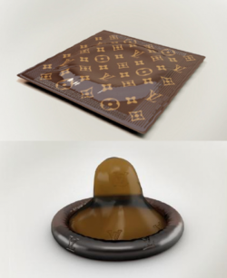 emovillagepillage:   Louis Vuitton introduces the ๔ Louis Vuitton condom  Trojan? Durex? Bah! Those are condoms for poor people. When you must have your dick wrapped in only the finest brand name, these LV condoms are now available at select Vuitton