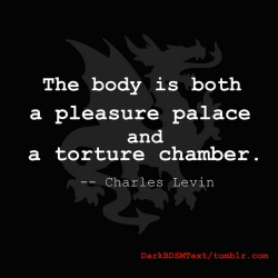 darkbdsmtext:  The body is both a pleasure palace and a torture chamber. — Charles Levin  In so many ways