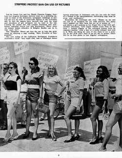 Jennie Lee (3rd from Left) founded the &lsquo;Exotic Dancers League&rsquo; in 1955, as a way of improving working conditions for burlesque performers.. In 1959, she organized a picket line in front of the offices of the 'Los Angeles Examiner&rsquo; newspa